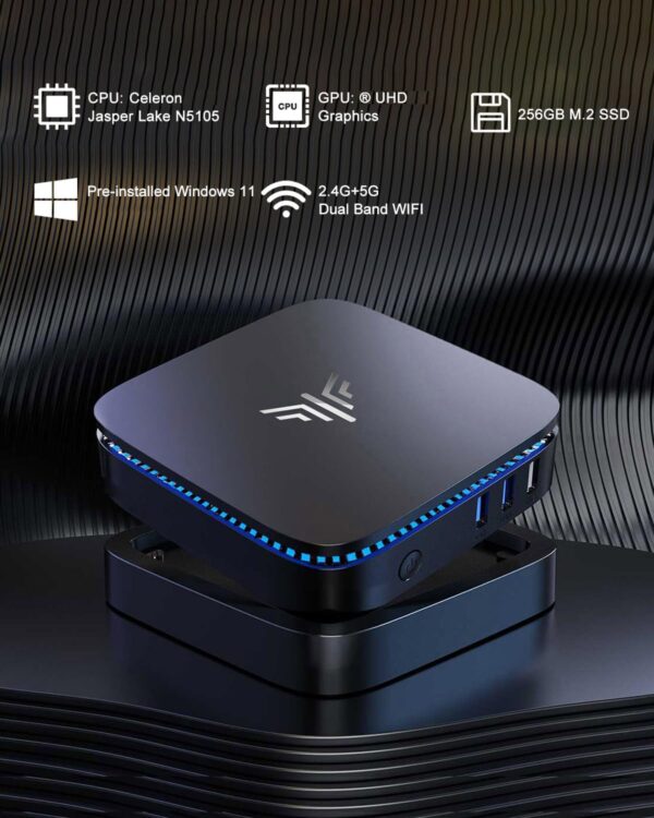 KAMRUI Mini PC Windows 11, AK1 PRO 12GB RAM 256GB SSD Mini Desktop Computer, Celeron N5105 CPU, 4 Core Micro PC Computer, Desktop PC 4K, Support 2.5’’ SSD, 2.4G/ 5.0G WiFi, Gigabit Ethernet, HTPC - Image 2